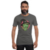 bella+canvas unisex t-shirt in asphalt with a classic witch face design in green