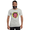bella+canvas unisex t-shirt in athletic heather with a classic female devil face design in pink