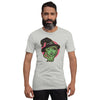 bella+canvas unisex t-shirt in athletic heather with a classic witch face design in green