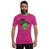 bella+canvas unisex t-shirt in berry with a classic witch face design in green