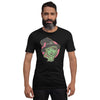 bella+canvas unisex t-shirt in black with a classic witch face design in green