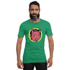 bella+canvas unisex t-shirt in kelly green with a classic female devil face design in pink