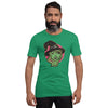 bella+canvas unisex t-shirt in kelly green with a classic witch face design in green