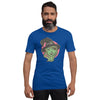 bella+canvas unisex t-shirt in royal blue with a classic witch face design in green