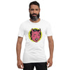 bella+canvas unisex t-shirt in white with a classic female devil face design in pink