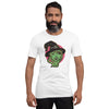 bella+canvas unisex t-shirt in white with a classic witch face design in green