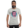 bella+canvas unisex t-shirt in athletic heather with a classic devil face design in pink