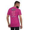 back of bella+canvas unisex t-shirt in berry with the 2023 zombie bike ride logo and the words ride or die in pink and key west in white