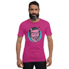 bella+canvas unisex t-shirt in berry with a classic devil face design in pink