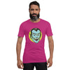 bella+canvas unisex t-shirt in berry with a classic vampire face design in blue