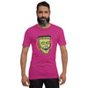 bella+canvas unisex t-shirt in berry with a classic frankenstein face design in green