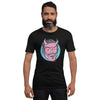 bella+canvas unisex t-shirt in black with a classic devil face design in pink