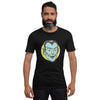 bella+canvas unisex t-shirt in black with a classic vampire face design in blue