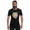 bella+canvas unisex t-shirt in black with a classic frankenstein face design in green