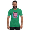 bella+canvas unisex t-shirt in kelly green with a classic devil face design in pink