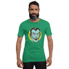 bella+canvas unisex t-shirt in kelly green with a classic vampire face design in blue