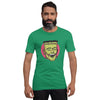 bella+canvas unisex t-shirt in kelly green with a classic frankenstein face design in green